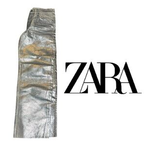Zara Women's Metallic Silver Flare Jeans